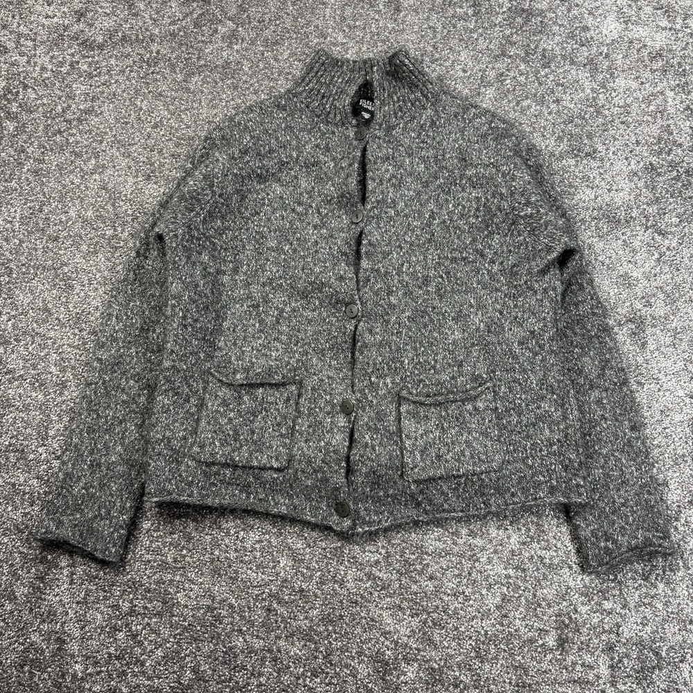 Eileen Fisher Cardigan Sweater Womens Medium‎ Gray Wool Mohair Alpaca Knit